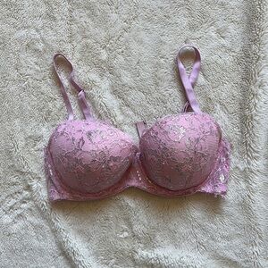 Victoria’s Secret Dream Angels Pink Lace Lined Demi Bra Silver Floral 34D